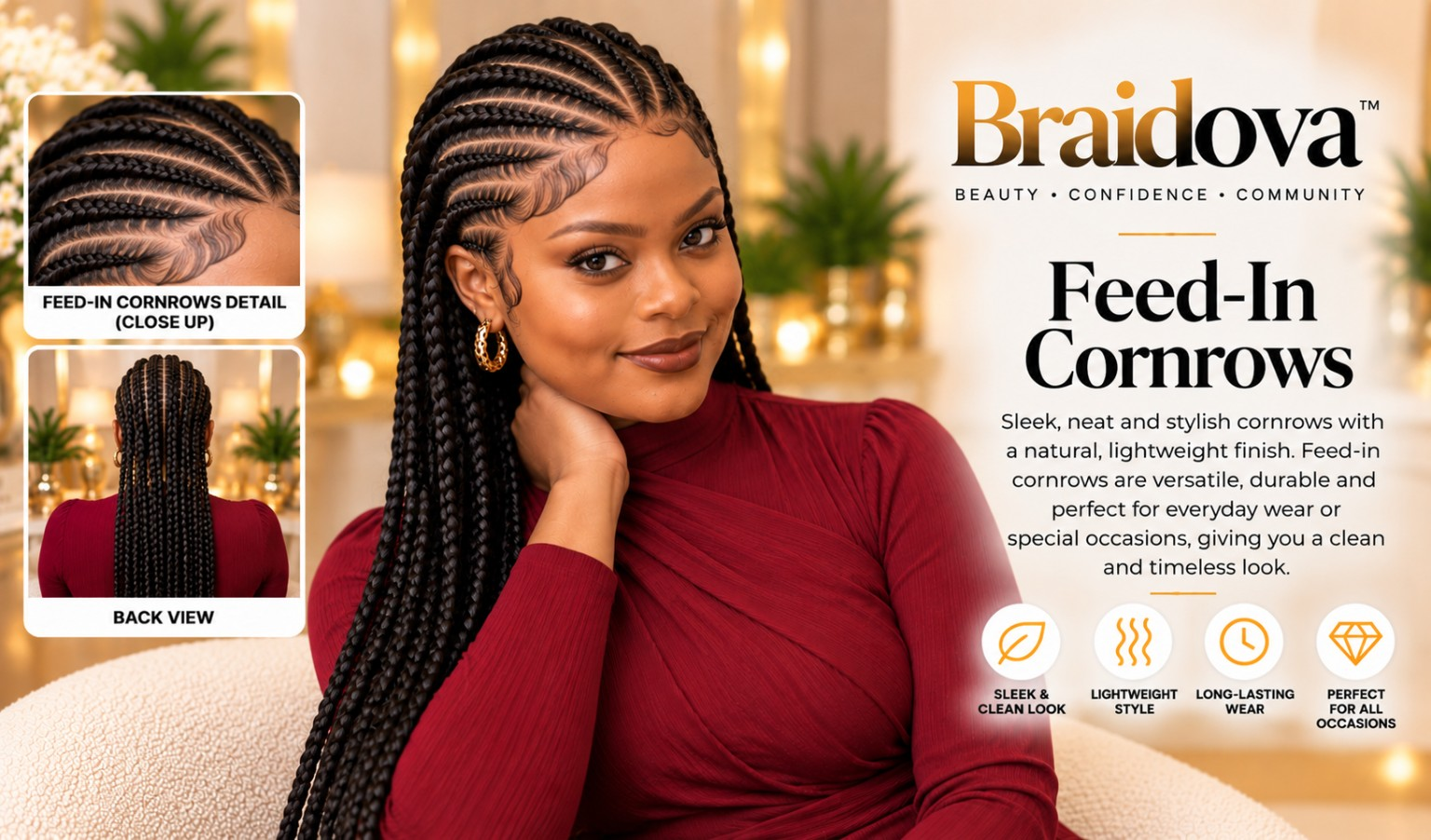 Feed-In Cornrows - Braidova visual reference