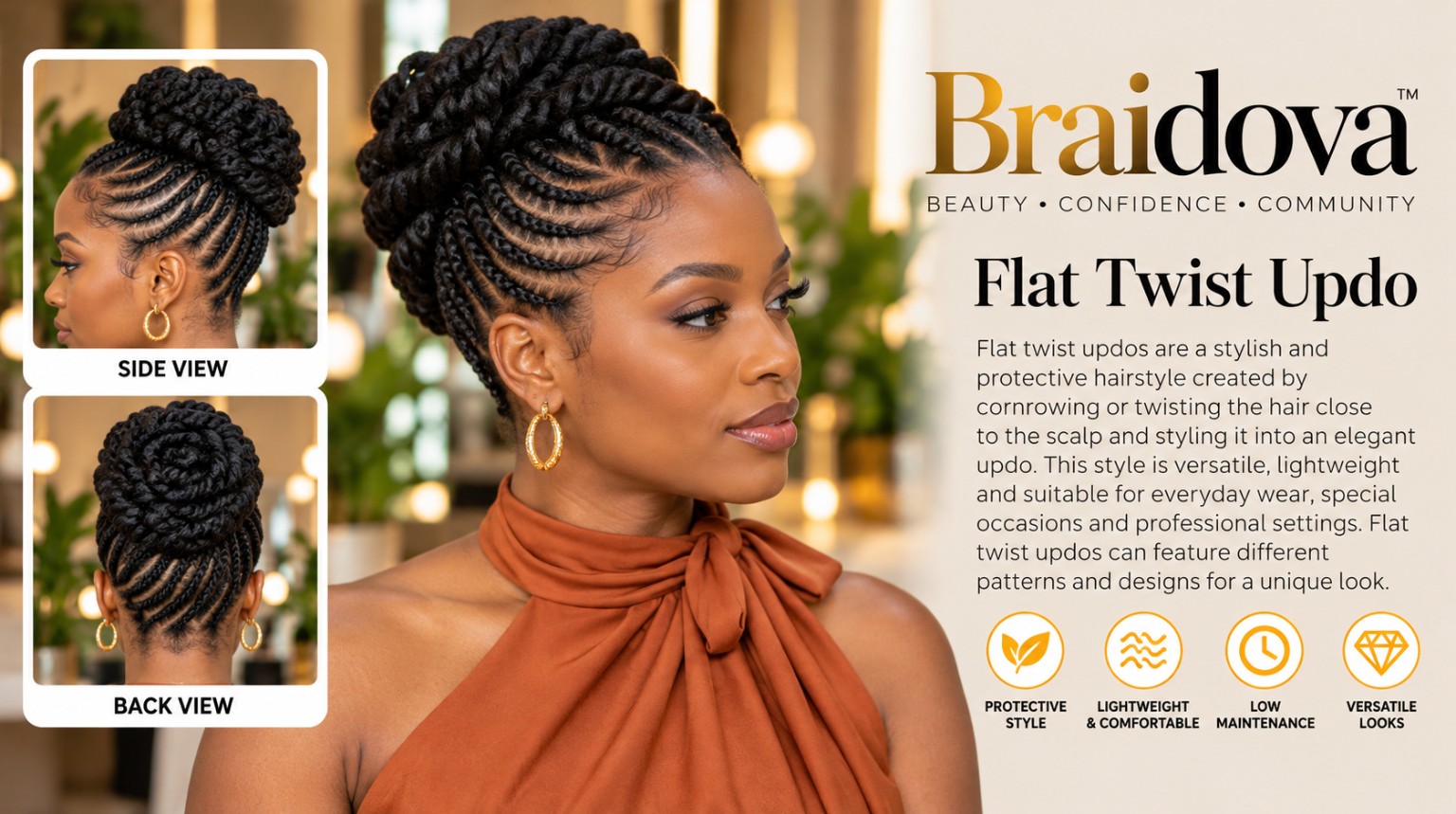 Flat Twist Updo - Braidova visual reference