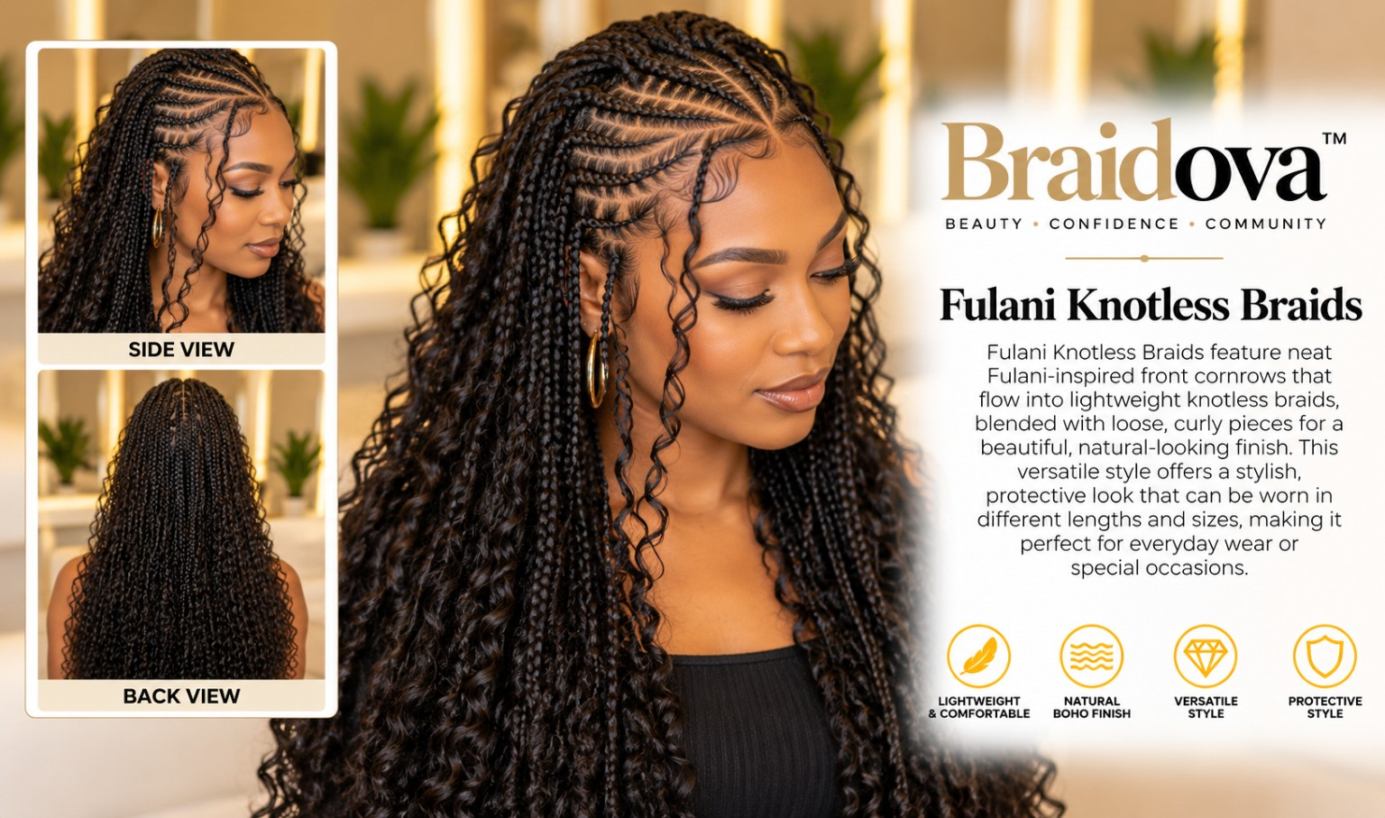 Fulani Knotless Braids - Braidova visual reference