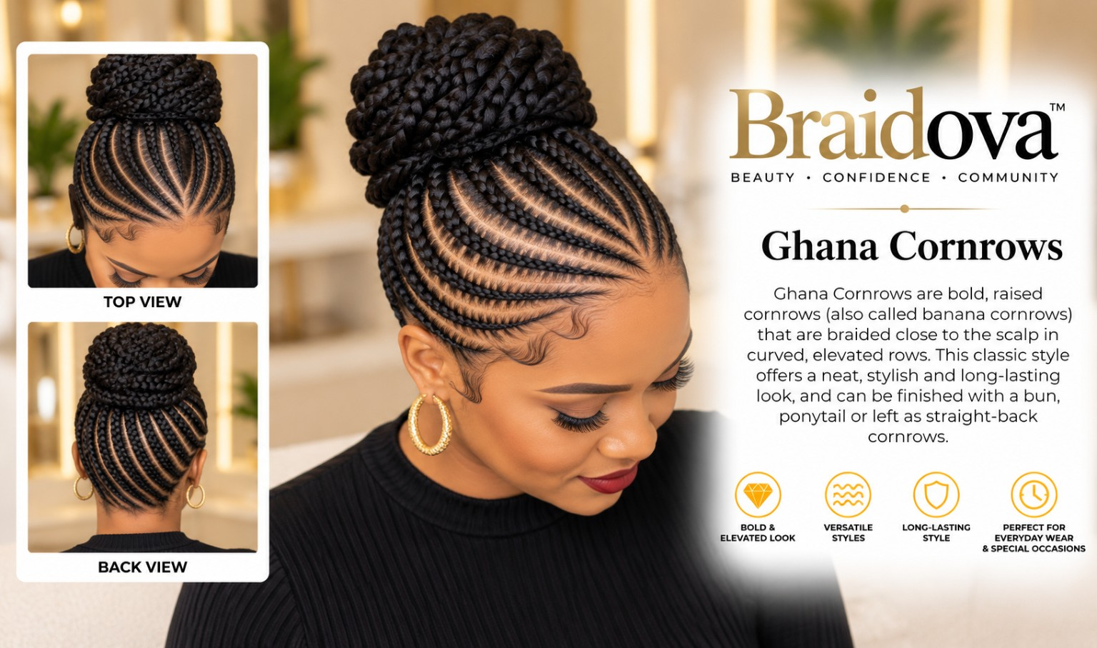 Ghana Cornrows - Braidova visual reference