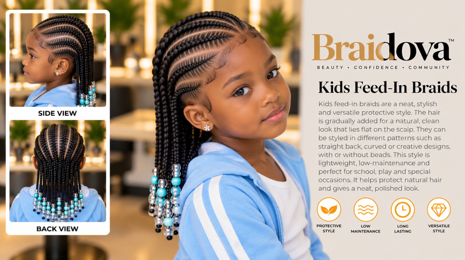Kids Feed-In Braids - Braidova visual reference