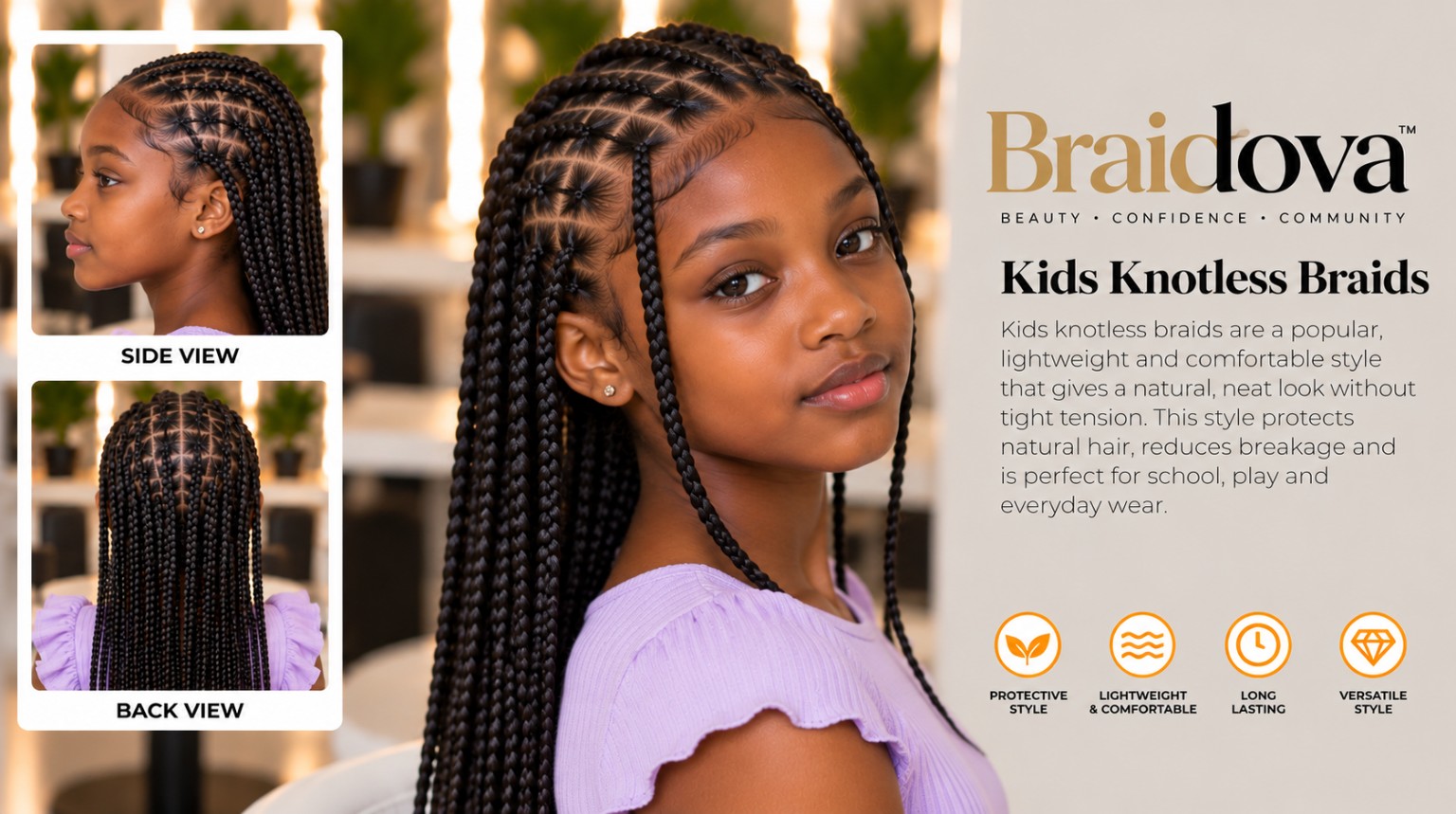 Kids Knotless Braids - Braidova visual reference