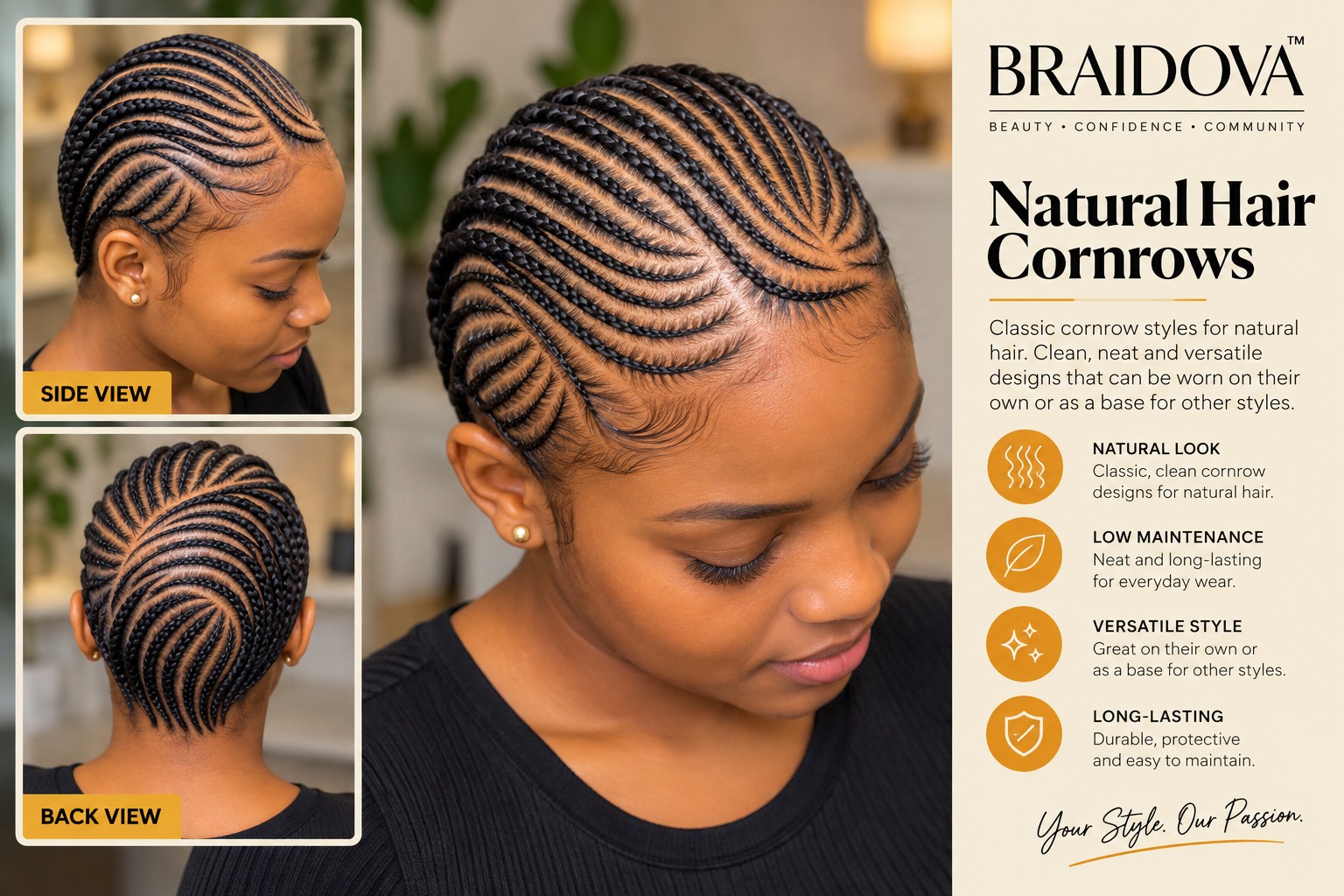 Natural Hair Cornrows - Braidova visual reference
