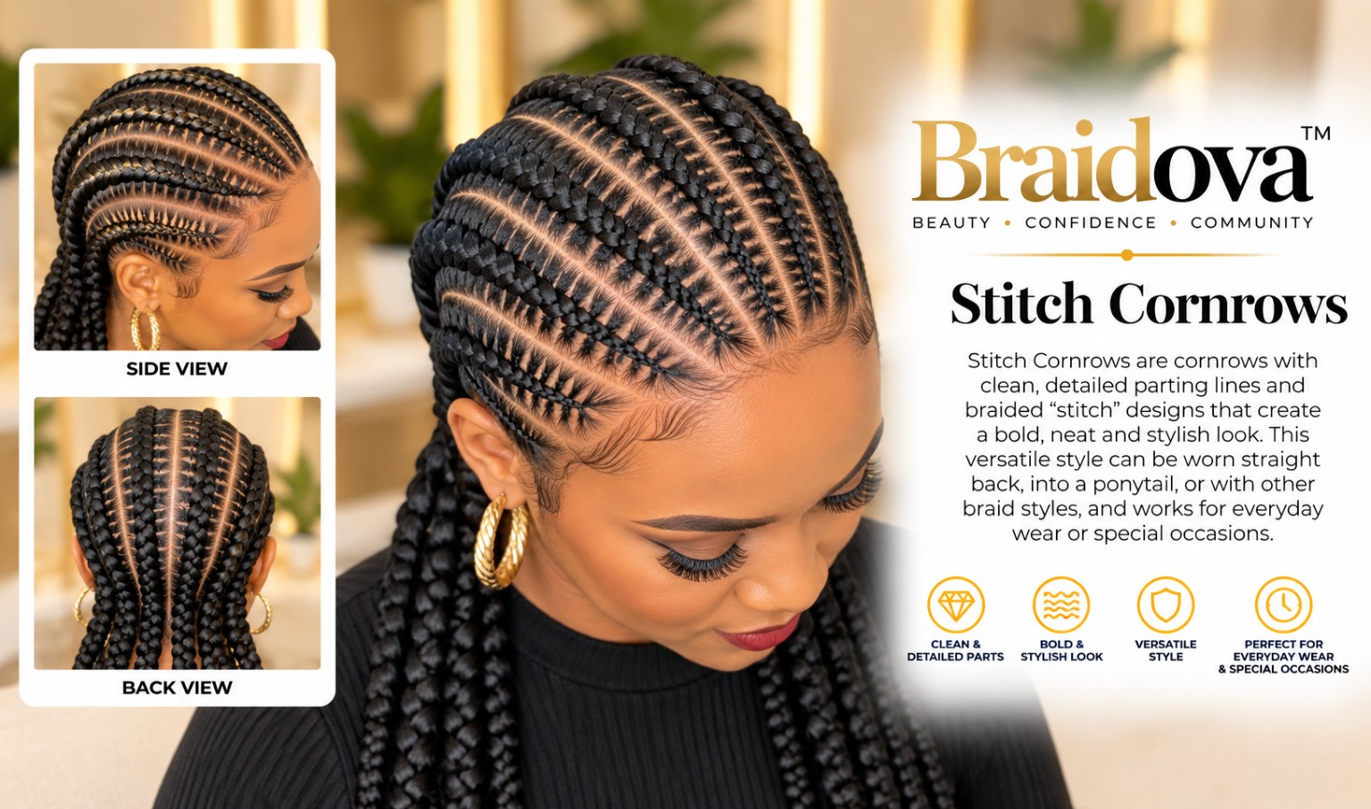 Stitch Cornrows - Braidova visual reference