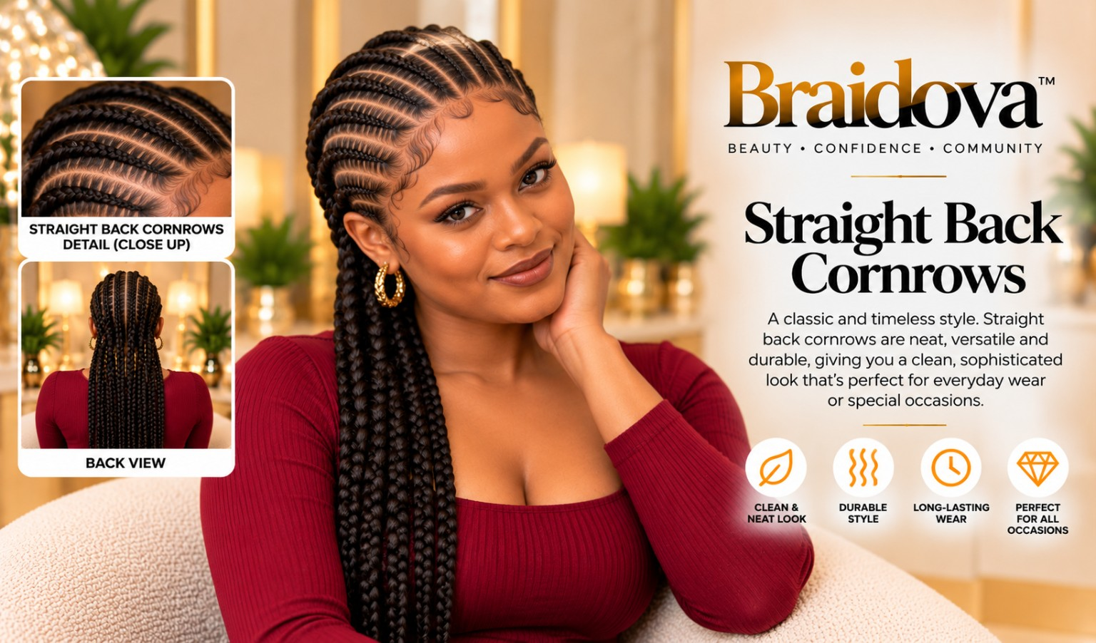 Straight Back Cornrows - Braidova visual reference
