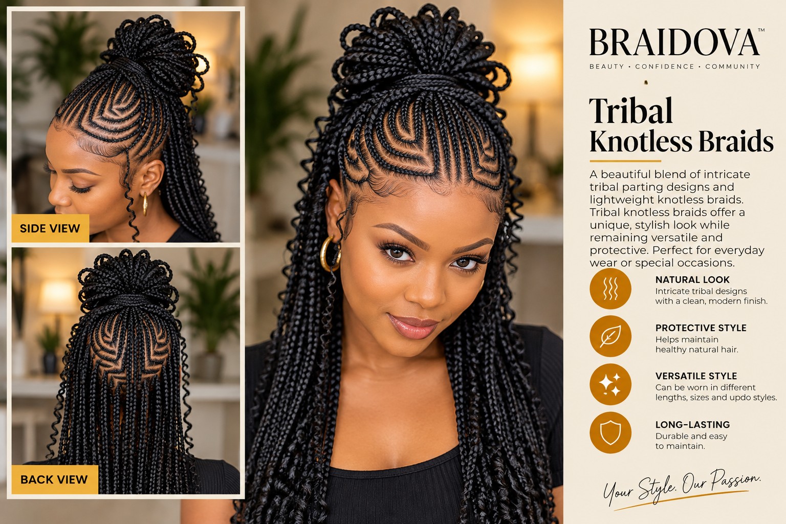 Tribal Knotless Braids - Braidova visual reference