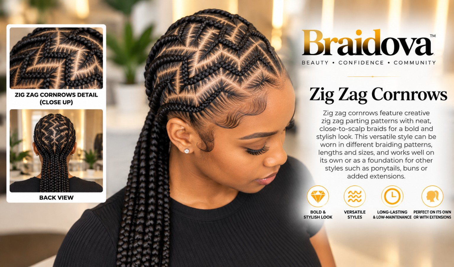 Zig Zag Cornrows - Braidova visual reference